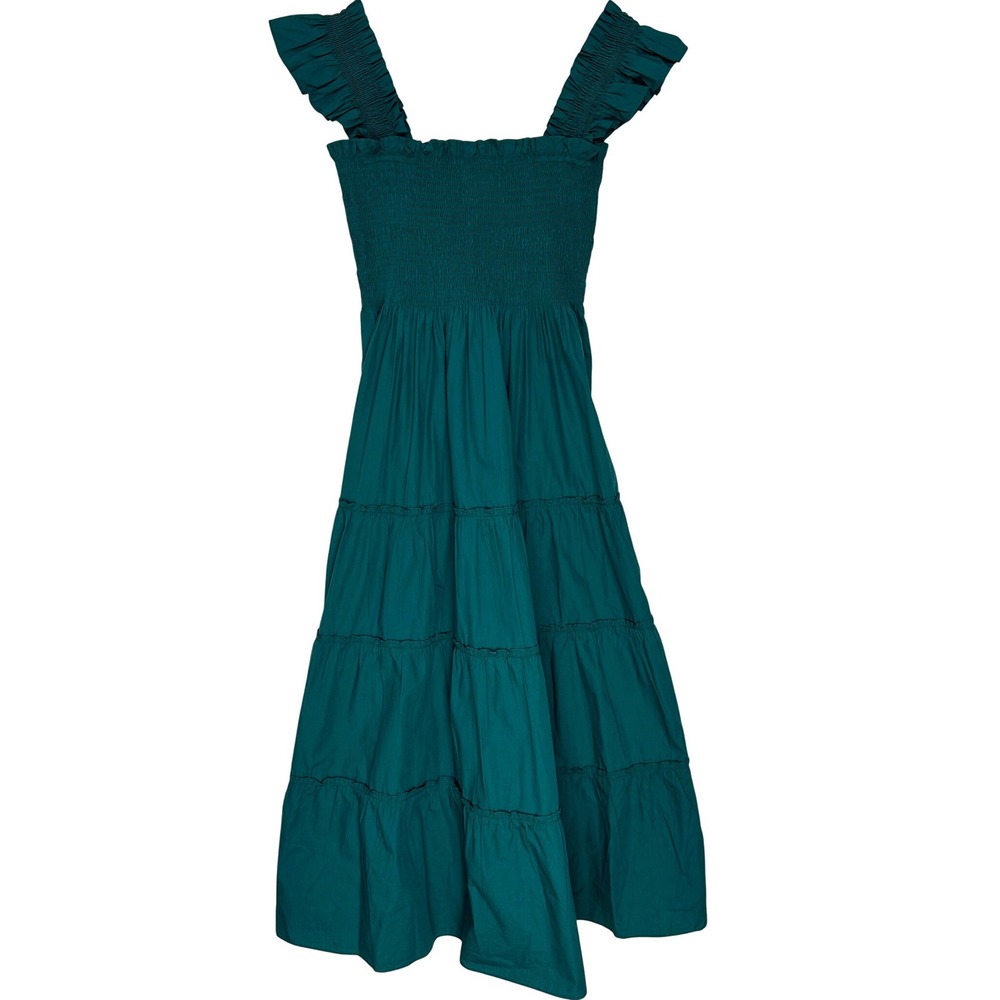 Quince 100% Organic Cotton Poplin Smocked Midi Dress in Garden Green L - Picture 4 of 11
